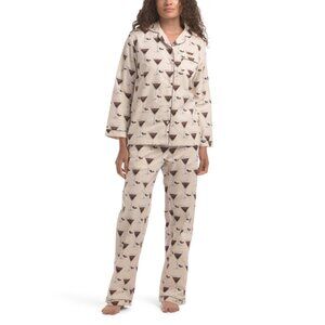 CRAFTED BY MAHOGANY Beige 2pc Cotton Espresso Martini Pajama Set